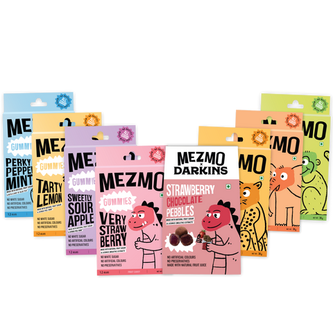 Mezmo All 7 Boxes Of Soft Candies) &1 Box of Strawberry Chocolate pebble